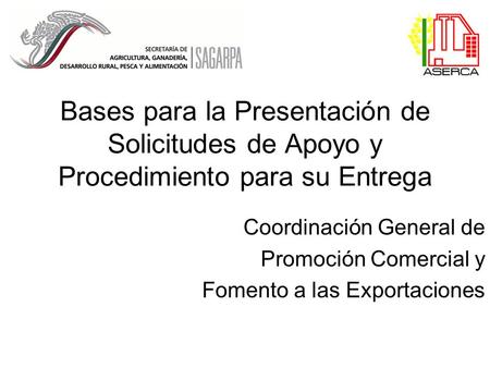 Bases para la Presentación de Solicitudes de Apoyo y Procedimiento para su Entrega Coordinación General de Promoción Comercial y Fomento a las Exportaciones.