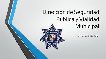 Dirección de Seguridad Publica y Vialidad Municipal Informe de Actividades.