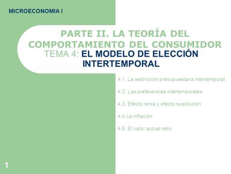 TEMA 4: EL MODELO DE ELECCIÓN INTERTEMPORAL