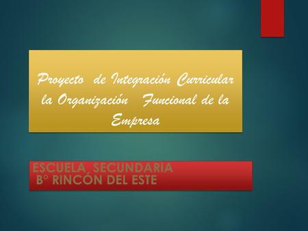 Proyecto de Integración Curricular la Organización Funcional de la Empresa ESCUELA SECUNDARIA B° RINCÓN DEL ESTE.
