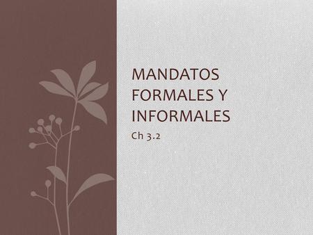 Ch 3.2 MANDATOS FORMALES Y INFORMALES. Repasamos los mandatos informales: Cuando se usa un mandato informal se habla a…. tú.