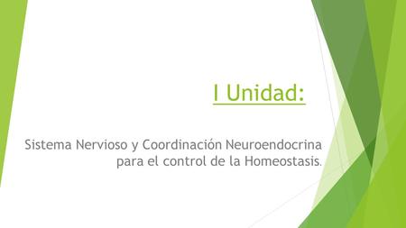 I Unidad: Sistema Nervioso y Coordinación Neuroendocrina para el control de la Homeostasis.