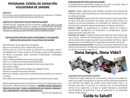 PROGRAMA ESTATAL DE DONACIÓN VOLUNTARIA DE SANGRE