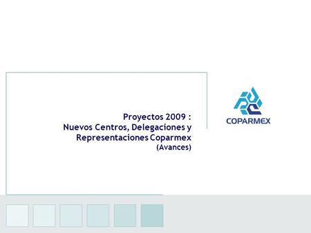 1 Proyectos 2009 : Nuevos Centros, Delegaciones y Representaciones Coparmex (Avances)