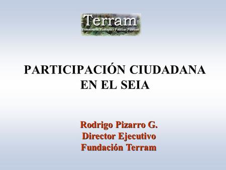 PARTICIPACIÓN CIUDADANA EN EL SEIA Rodrigo Pizarro G. Director Ejecutivo Fundación Terram.