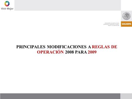 PRINCIPALES MODIFICACIONES A REGLAS DE OPERACIÓN 2008 PARA 2009.
