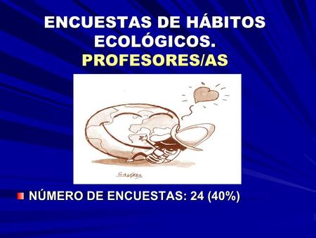 ENCUESTAS DE HÁBITOS ECOLÓGICOS. PROFESORES/AS NÚMERO DE ENCUESTAS: 24 (40%)
