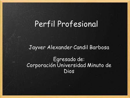 Perfil Profesional Jayver Alexander Candil Barbosa Egresado de: Corporación Universidad Minuto de Dios.