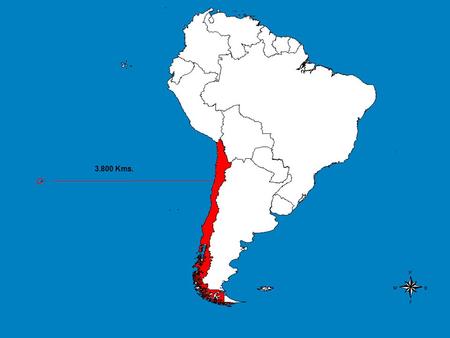 Ubicación de Isla de Pascua en Sudamérica. 3.800 Kms.