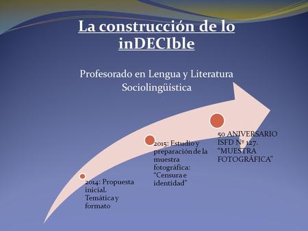 La construcción de lo inDECIble Profesorado en Lengua y Literatura Sociolingüística 2014: Propuesta inicial. Temática y formato 50 ANIVERSARIO ISFD Nº.
