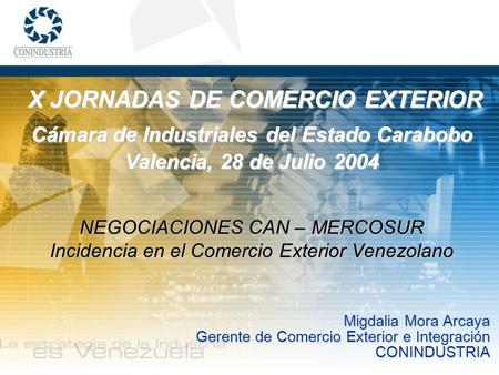 X JORNADAS DE COMERCIO EXTERIOR X JORNADAS DE COMERCIO EXTERIOR Cámara de Industriales del Estado Carabobo Valencia, 28 de Julio 2004 NEGOCIACIONES CAN.