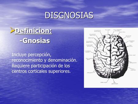 DISGNOSIAS Definicion: -Gnosias
