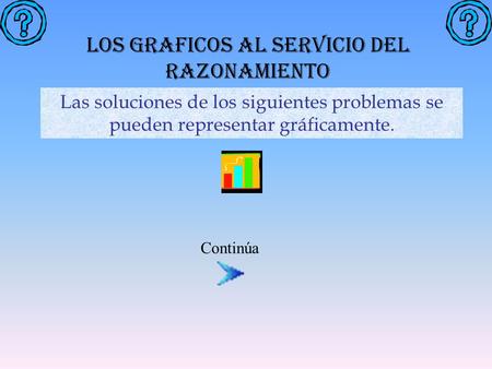 LOS GRAFICOS AL SERVICIO DEL RAZONAMIENTO Las soluciones de los siguientes problemas se pueden representar gráficamente. Continúa.