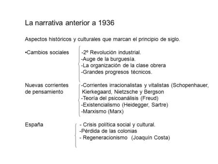 La narrativa anterior a 1936