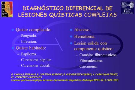 DIAGNÓSTICO DIFERENCIAL DE LESIONES QUÍSTICAS COMPLEJAS
