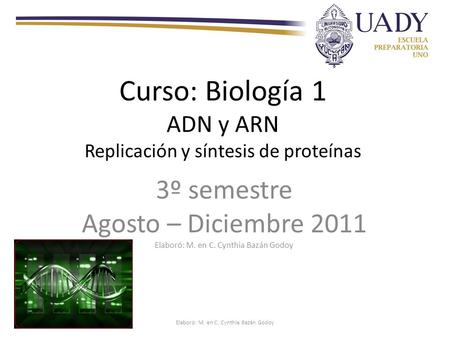 Curso: Biología 1 ADN y ARN Replicación y síntesis de proteínas