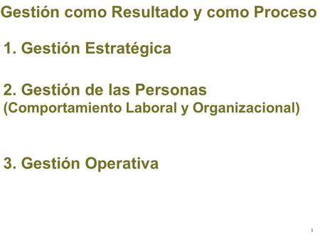 Relaciones del Trabajo | UBA Administración de Personal III | Cátedra Punte 1 Gestión como Resultado y como Proceso 1. Gestión Estratégica 2. Gestión de.