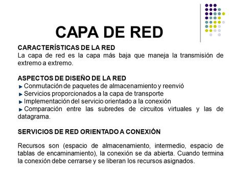 CAPA DE RED CARACTERÍSTICAS DE LA RED