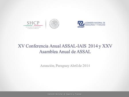 XV Conferencia Anual ASSAL-IAIS 2014 y XXV Asamblea Anual de ASSAL Asunción, Paraguay Abril de 2014.