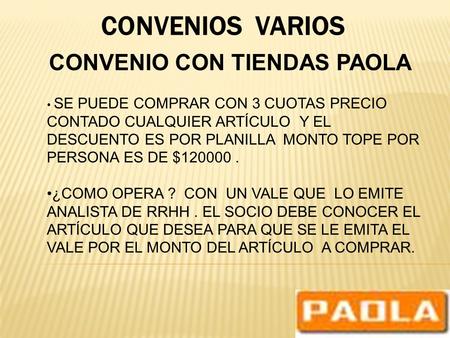 CONVENIO CON TIENDAS PAOLA