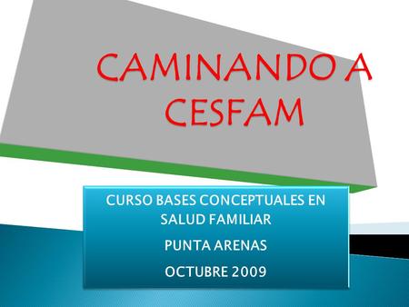 CAMINANDO A CESFAM CURSO BASES CONCEPTUALES EN SALUD FAMILIAR PUNTA ARENAS OCTUBRE 2009.