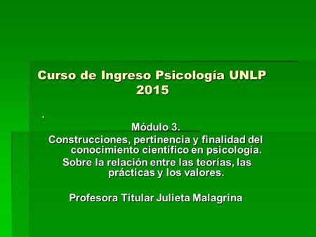 Curso de Ingreso Psicología UNLP 2015