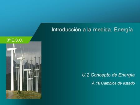 3º E.S.O. Introducción a la medida. Energía U.2 Concepto de Energía A.16 Cambios de estado.