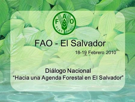 Diálogo Nacional “Hacia una Agenda Forestal en El Salvador” FAO - El Salvador 18-19 Febrero 2010.