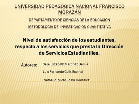 Nivel de satisfacción de los estudiantes, respecto a los servicios que presta la Dirección de Servicios Estudiantiles. Autores: Sara Elizabeth Martínez.