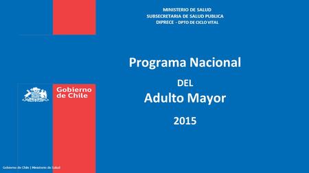 MINISTERIO DE SALUD SUBSECRETARIA DE SALUD PUBLICA DIPRECE - DPTO DE CICLO VITAL Programa Nacional DEL Adulto Mayor 2015 Gobierno de Chile.