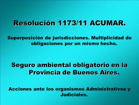 Resolución 1173/11 ACUMAR. Superposición de jurisdicciones. Multiplicidad de obligaciones por un mismo hecho. Seguro ambiental obligatorio en la Provincia.