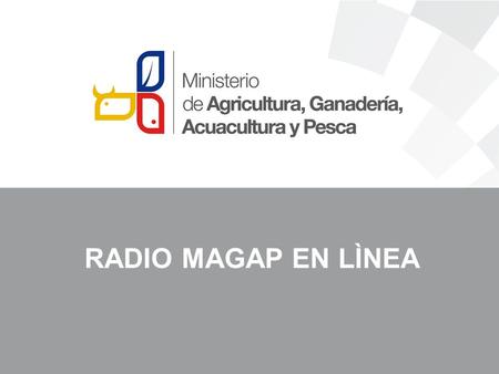RADIO MAGAP EN LÌNEA. “Radio MAGAP en línea” es un medio de comunicación alternativo, que difunde las principales actividades del Ministerio de Agricultura,