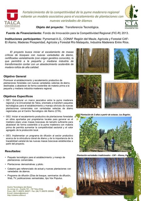 Fortalecimiento de la competitividad de la pyme maderera regional mediante un modelo asociativo para el escalamiento de plantaciones con nuevas variedades.