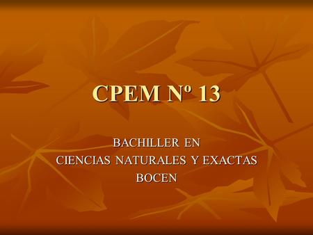 CPEM Nº 13 BACHILLER EN CIENCIAS NATURALES Y EXACTAS BOCEN.