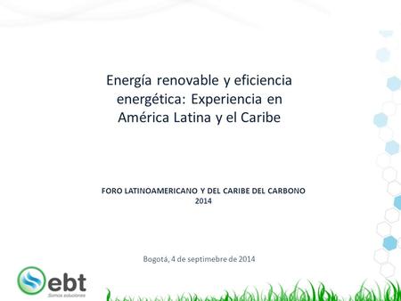 Energía renovable y eficiencia energética: Experiencia en América Latina y el Caribe Bogotá, 4 de septimebre de 2014 FORO LATINOAMERICANO Y DEL CARIBE.