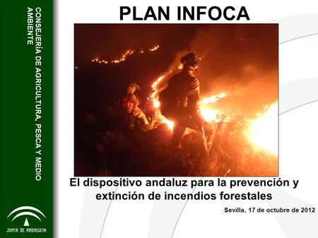 PLAN INFOCA El dispositivo andaluz para la prevención y extinción de incendios forestales Sevilla, 17 de octubre de 2012 CONSEJERÍA DE AGRICULTURA, PESCA.