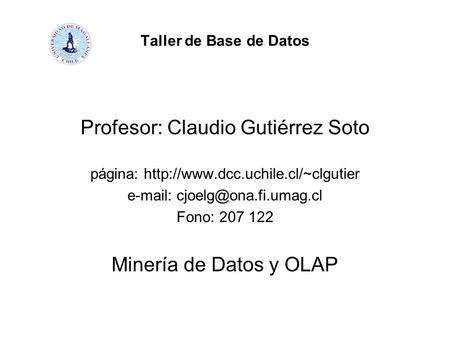Taller de Base de Datos Profesor: Claudio Gutiérrez Soto página:    Fono: 207 122 Minería.