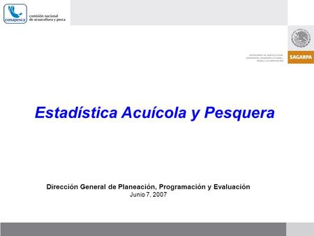 Estadística Acuícola y Pesquera Dirección General de Planeación, Programación y Evaluación Junio 7, 2007.
