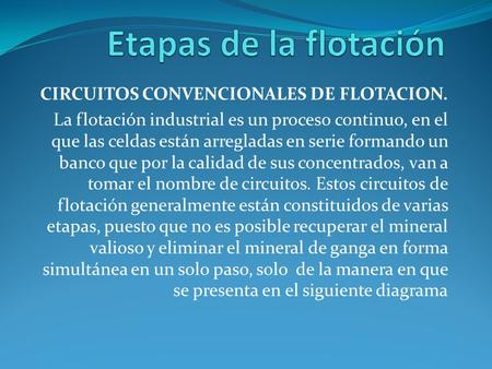 Etapas de la flotación CIRCUITOS CONVENCIONALES DE FLOTACION.