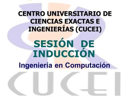 SESIÓN DE INDUCCIÓN CENTRO UNIVERSITARIO DE CIENCIAS EXACTAS E INGENIERÍAS (CUCEI) Ingeniería en Computación.