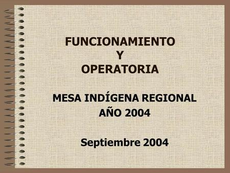 FUNCIONAMIENTO Y OPERATORIA MESA INDÍGENA REGIONAL AÑO 2004 Septiembre 2004.