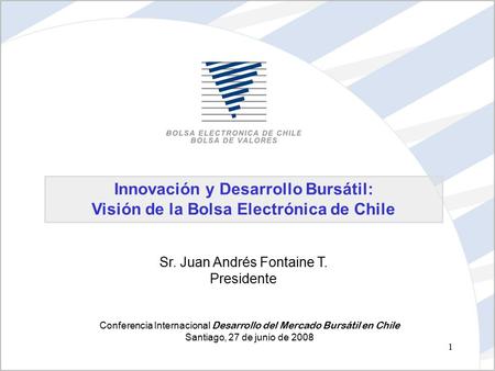 Innovación y Desarrollo Bursátil: Visión de la Bolsa Electrónica de Chile Conferencia Internacional Desarrollo del Mercado Bursátil en Chile Santiago,