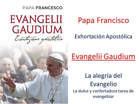 Papa Francisco Exhortación Apostólica Evangelii Gaudium La alegría del Evangelio La dulce y confortadora tarea de evangelizar.