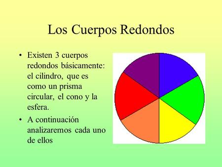 Los Cuerpos Redondos Existen 3 cuerpos redondos básicamente: el cilindro, que es como un prisma circular, el cono y la esfera. A continuación analizaremos.
