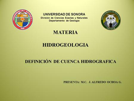 Departamento de Geología DEFINICIÓN DE CUENCA HIDROGRAFICA