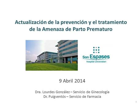 9 Abril 2014 Dra. Lourdes González – Servicio de Ginecología