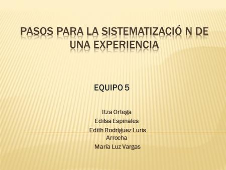 Itza Ortega Edilsa Espinales Edith Rodríguez Luris Arrocha María Luz Vargas EQUIPO 5.