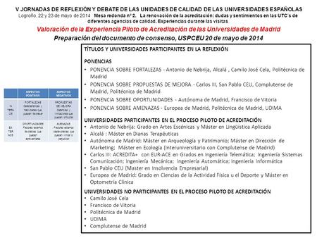 Preparación del documento de consenso, USPCEU 20 de mayo de 2014