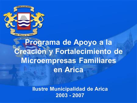 Programa de Apoyo a la Creación y Fortalecimiento de Microempresas Familiares en Arica Ilustre Municipalidad de Arica 2003 - 2007.