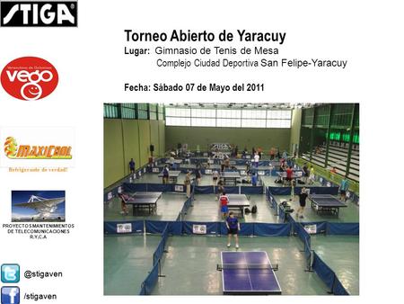 @stigaven /stigaven PROYECTOS MANTENIMIENTOS DE TELECOMUNICACIONES R.Y,C.A Refrigerante de /stigaven Torneo Abierto de Yaracuy Lugar: